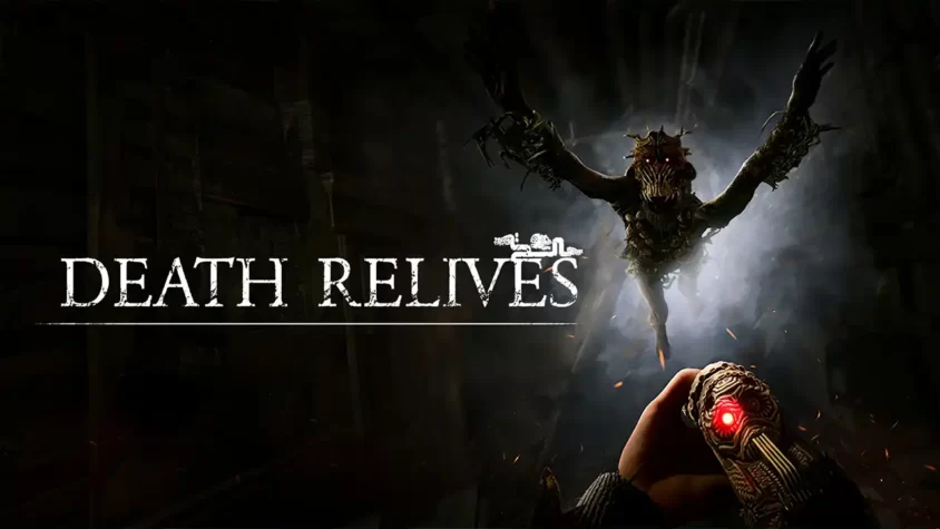 Death Relives - Обложка Обложка игры, страшное создание с красными глазами и мистическая атмосфера
