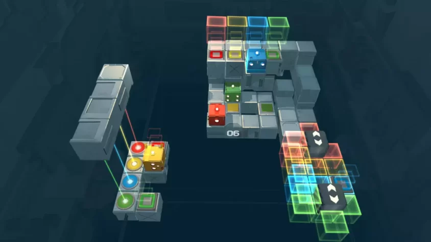 Головоломка с разноцветными кубиками в Death Squared