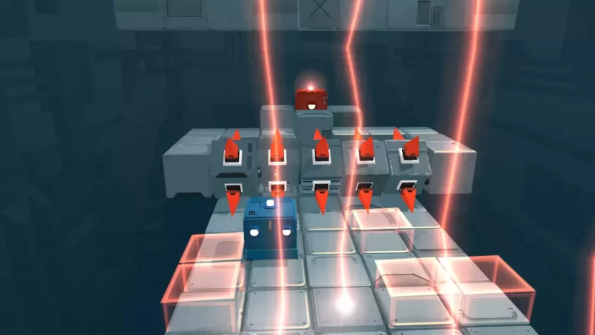 Персонажи решают задачу в Death Squared