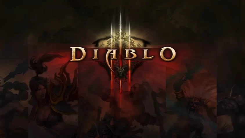 Diablo III: Великая битва тьмы и света Обложка игры Diablo III, сияющий логотип и темный фон