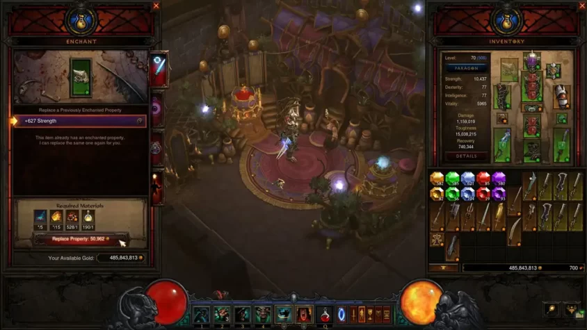 Экран интерфейса в Diablo III с выбором улучшений