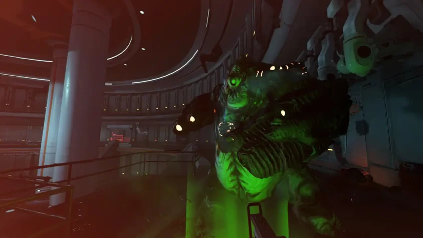 Сцена из Doom VFR: встреча с гигантским монстром
