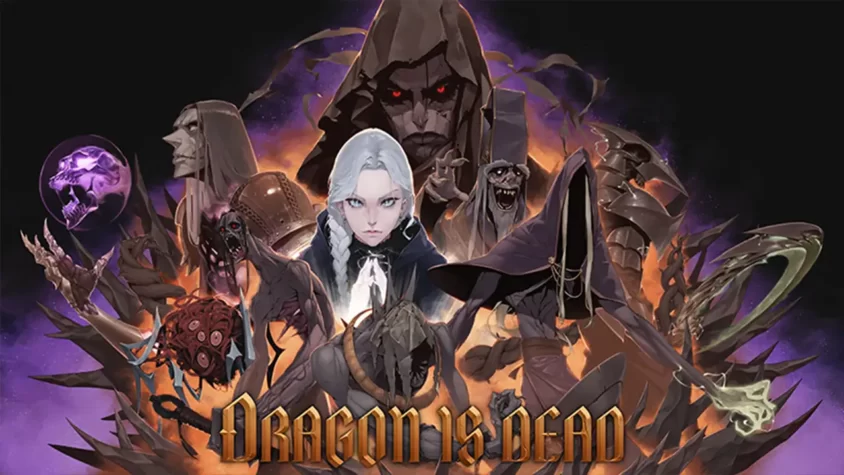 Обложка игры Dragon Is Dead, все мрачно, темно и жутко, с вездесущими монстрами