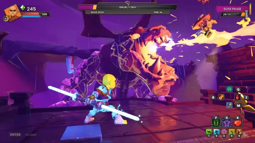 Скриншот битвы с боссом в Dungeon Defenders: Awakened