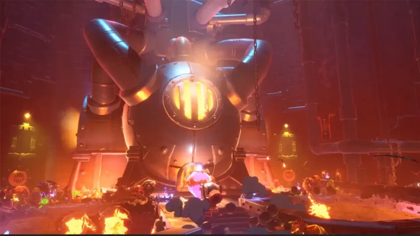 Скриншот битвы на красивом фоне в Dungeon Defenders: Awakened