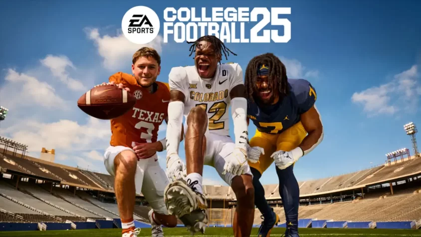 Обложка EA Sports College Football 25 Обложка игры EA Sports College Football 25 с футболистами в разных позах