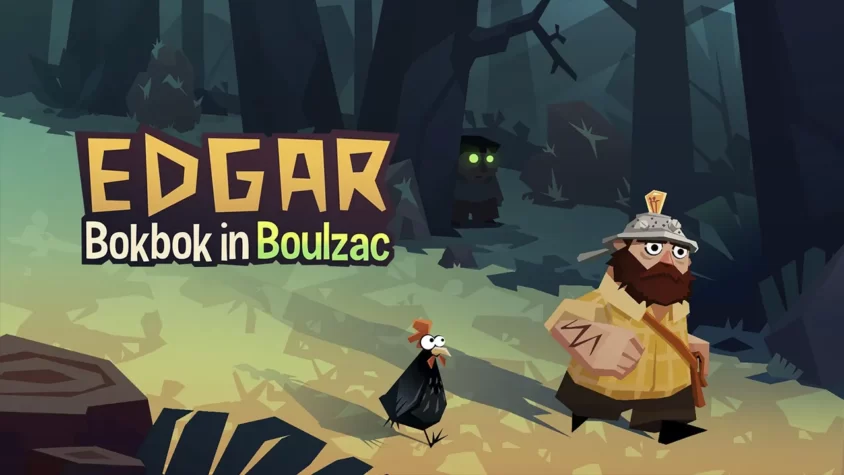 Edgar - Bokbok in Boulzac: игра, где главные герои - курица и человек в шлеме Обложка игры Edgar - Bokbok in Boulzac с главным героем и курицей на фоне леса