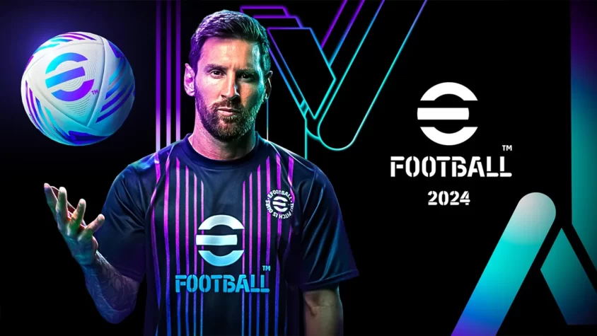 Обложка игры eFootball 2024 с Месси и мячом