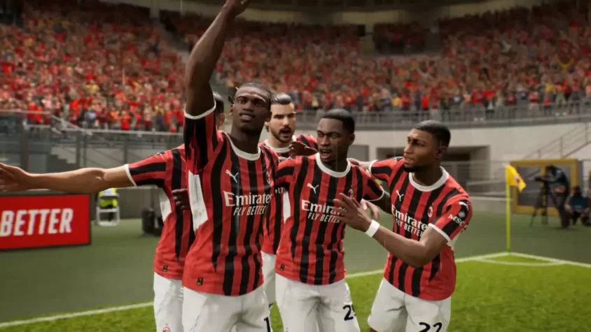 Футболисты празднуют гол в игре eFootball 2024