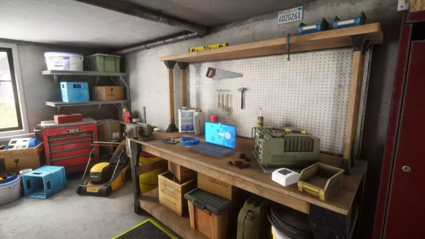 Рабочее место с инструментами и компьютером в игре Electrician Simulator