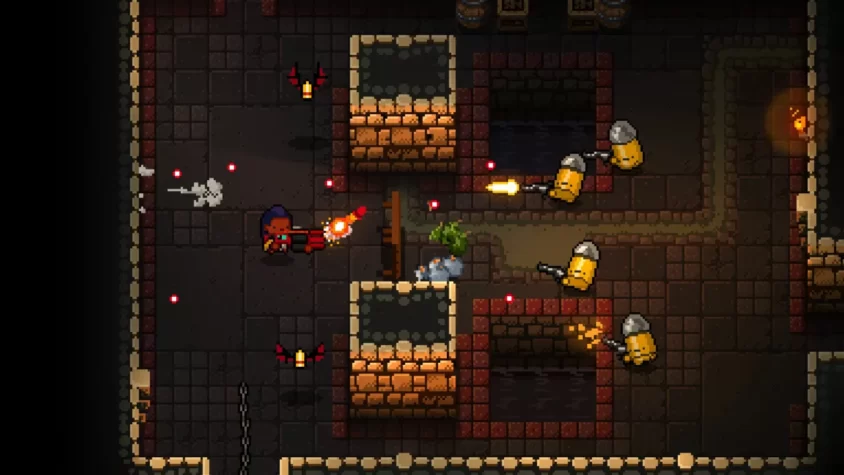 Интерактивный момент с персонажем в игре Enter the Gungeon, предлагающим сразиться в дуэли