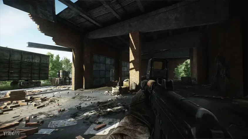 Скриншот из игры Escape from Tarkov – Строительное помещение с оружием