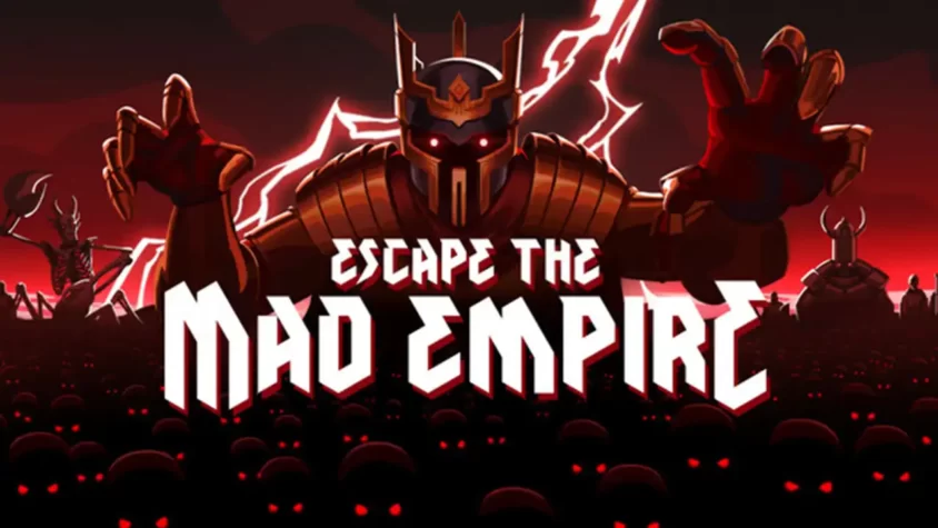 Escape The Mad Empire - Обложка Огромный злодей в броне с яростными глазами готов поработить все вокруг, а ты, похоже, собираешься сбежать