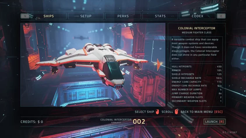 Выбор корабля в Everspace