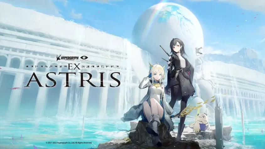 Ex Astris - Обложка игры Обложка игры Ex Astris, персонажи стоят на фоне футуристического города с гигантским шаром