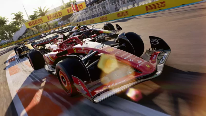 Гонка на трассе с Ferrari в игре F1 24, обгоняя соперников