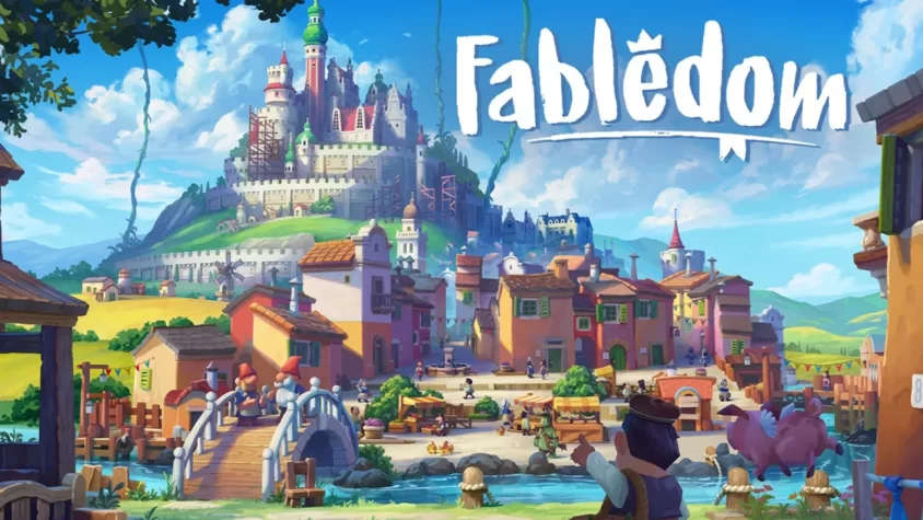 Fabledom - Обложка игры Обложка игры Fabledom с изображением города на фоне замка