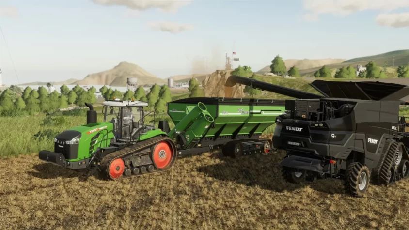 Гусеничный трактор с прицепом в игре Farming Simulator 19