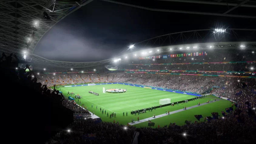 Вид на стадион в FIFA 23 перед матчем Лиги чемпионов