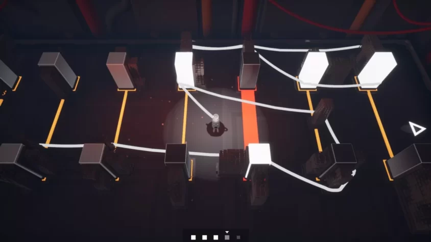 Игровой момент из Filament: соединение проводов в темном пространстве