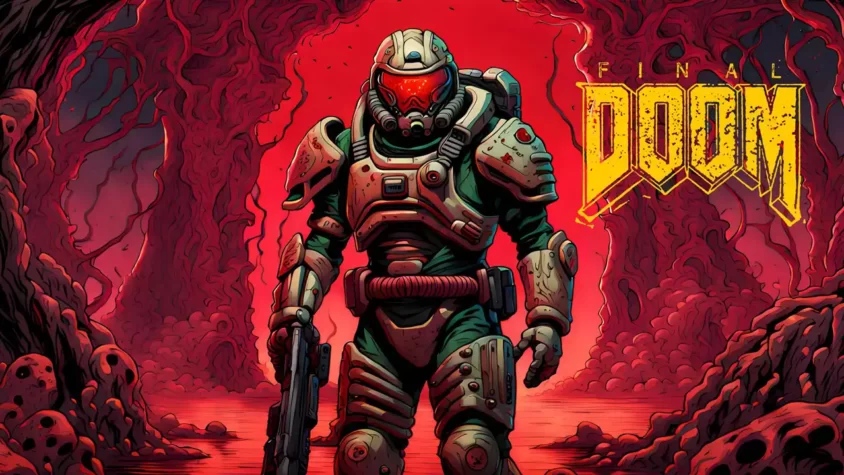Огромный доспехи, красный фон и Doom — это все, что нужно для победы над демонами