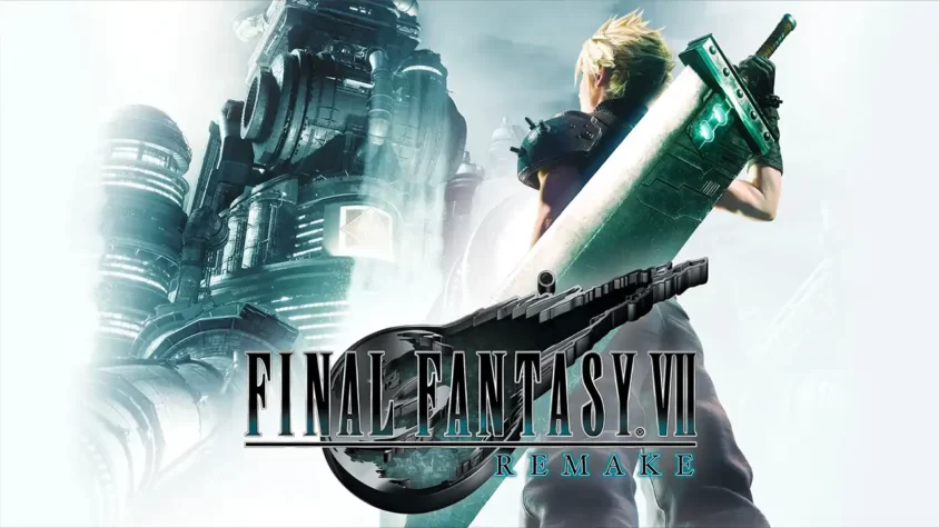 Обложка Final Fantasy VII Remake с Клаудом и Мегаполисом на фоне