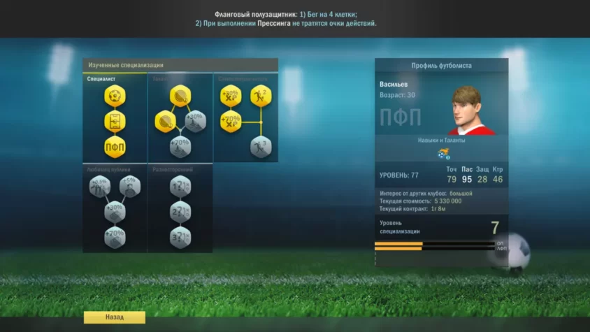 Профиль игрока в Football, Tactics & Glory