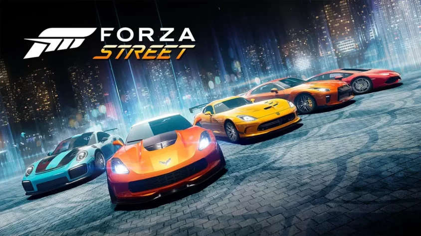 Обложка Forza Street Обложка Forza Street с парадом глянцевых тачек на фоне города