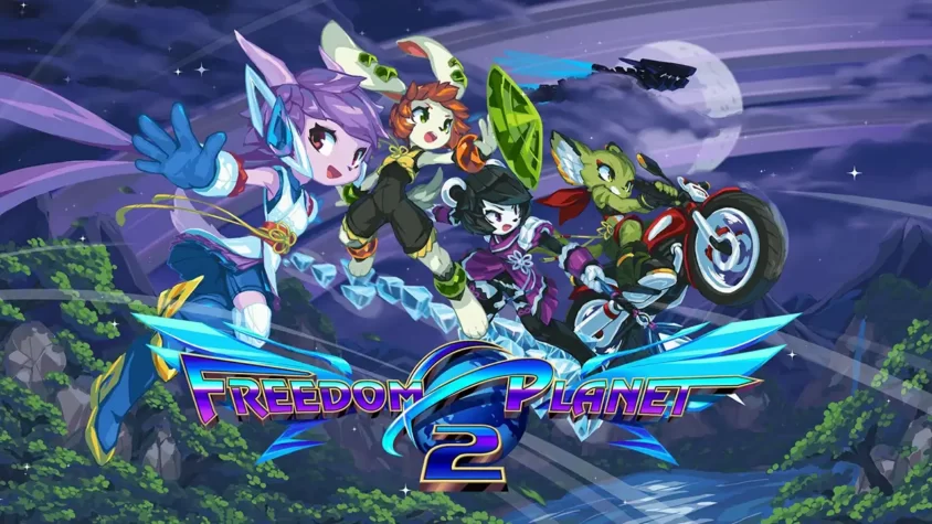Обложка игры Freedom Planet 2 с персонажами на фоне фантастического мира