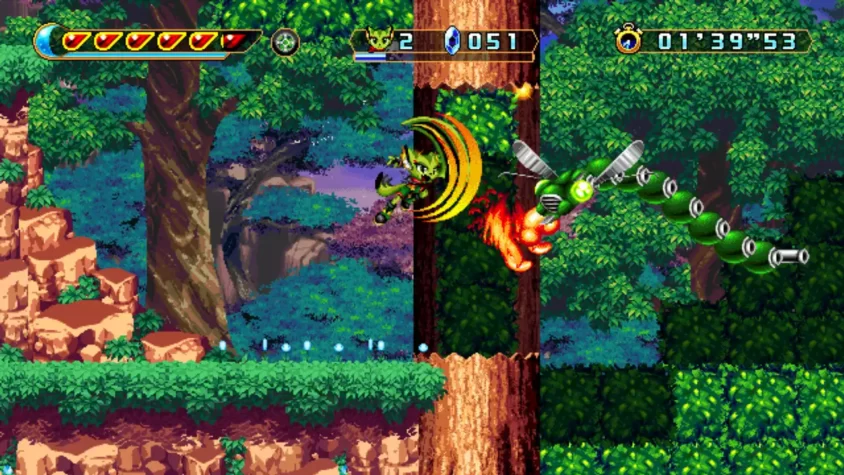 Персонаж с ледяной атакой, сражающийся с врагами в Freedom Planet 2