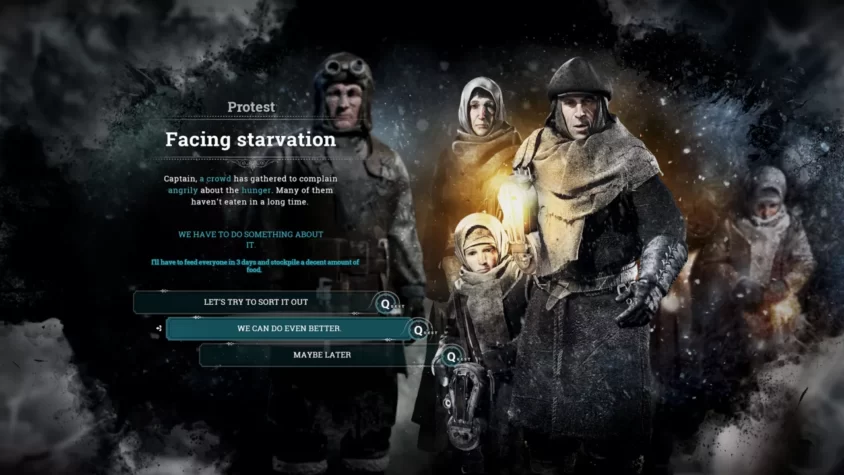 Просмотр индустриальных объектов и города в Frostpunk
