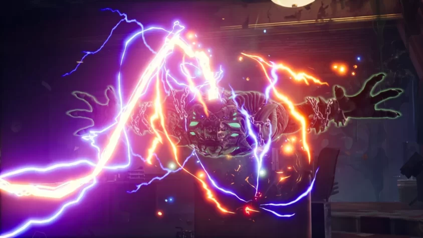Привидение, окруженное электрическими разрядами в игре Ghostbusters: Spirits Unleashed