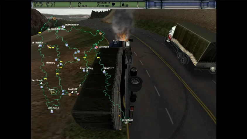 Горящий грузовик на обочине дороги в Hard Truck 2: King of the Road