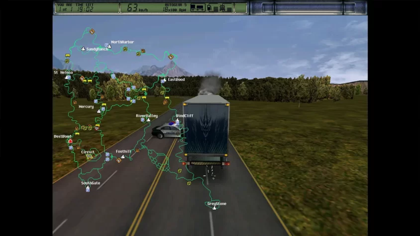 Грузовик на мосту с видом на реку в Hard Truck 2: King of the Road