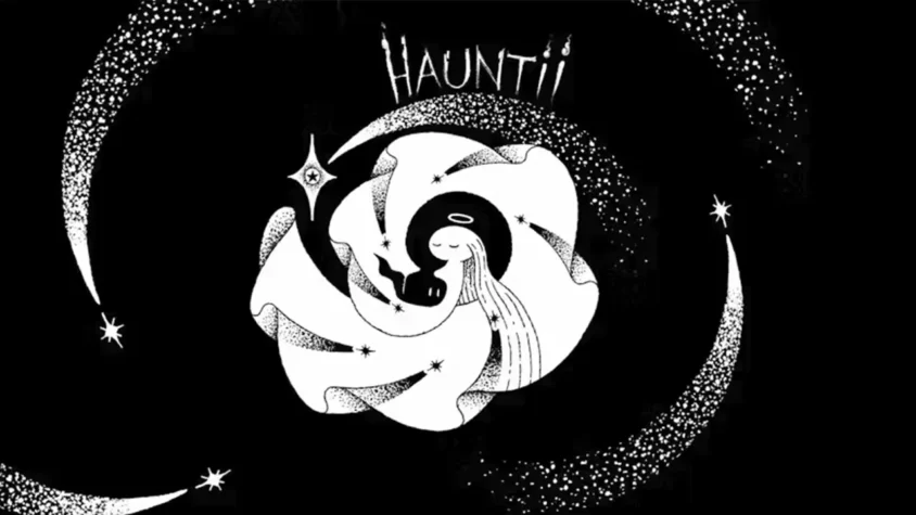 Hauntii – обложка игры Обложка игры Hauntii, с загадочной фигурой в космосе, окруженной звездами и свечами