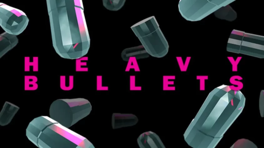Heavy Bullets - Обложка Обложка игры Heavy Bullets, яркие кристаллические пули на фоне темного неба