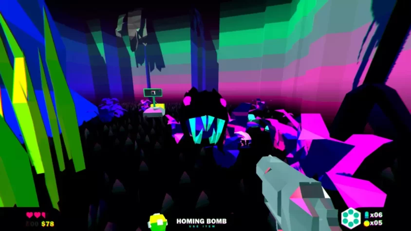 Геймплей Heavy Bullets, оружие на фоне яркого и необычного мира