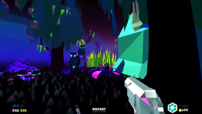 Геймплей Heavy Bullets, аптечка и враг на фоне ярких и насыщенных цветов