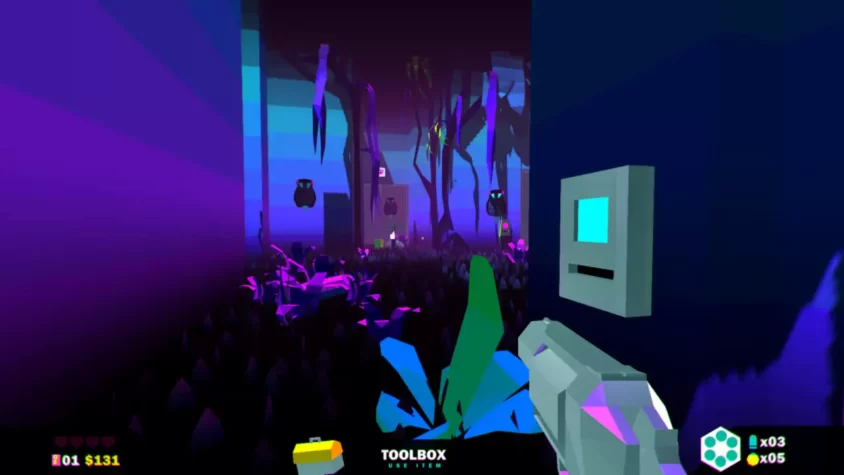 Геймплей Heavy Bullets, нахождение полезных предметов на фоне красочных ландшафтов
