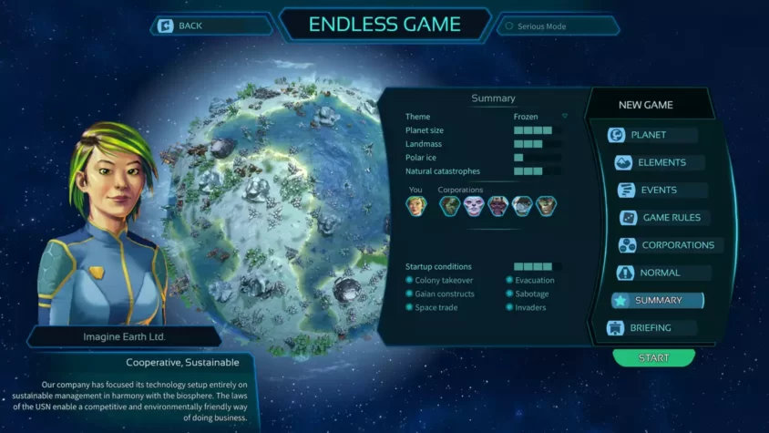 Меню Endless Game в Imagine Earth