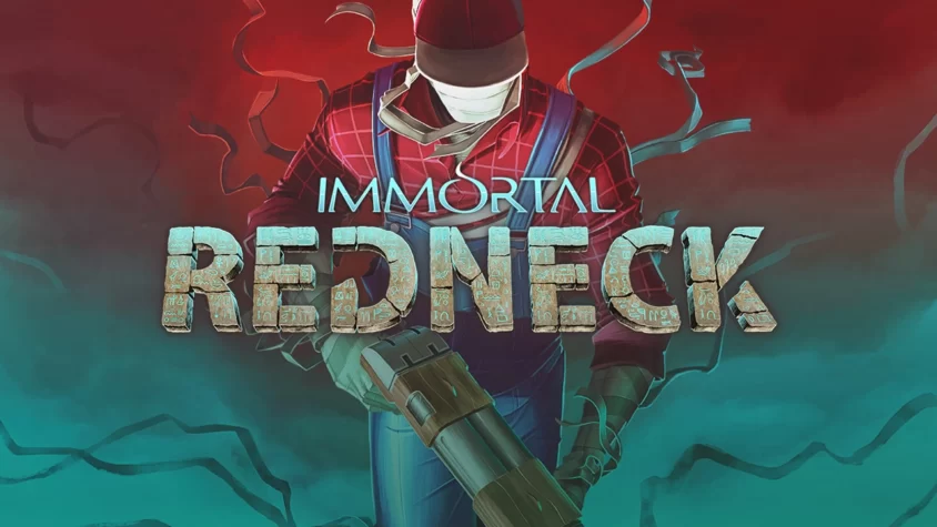 Обложка игры Immortal Redneck, на которой изображён главный герой в ковбойском стиле с оружием