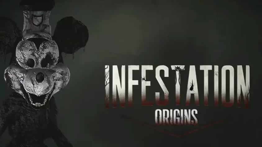 Infestation: Origins Игровой постер Infestation: Origins с мрачным героем в костюме Микки Мауса