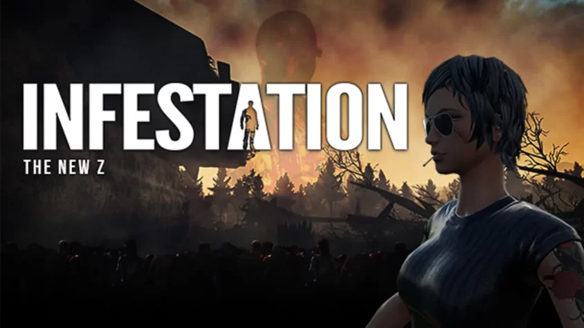 Infestation: The New Z - Обложка игры Обложка игры Infestation: The New Z, где главный герой на фоне разрушенного мира и толпы зомби