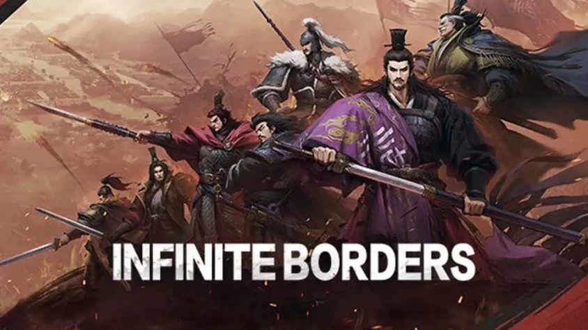 Infinite Borders: Обложка игры Обложка игры Infinite Borders с героями на переднем плане и пейзажем на заднем