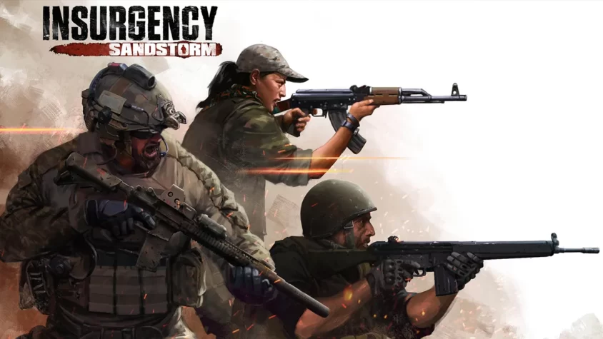 Обложка игры Insurgency: Sandstorm с тремя персонажами в боевой позе
