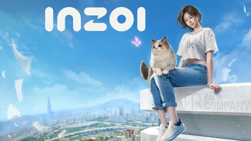 Обложка игры inZOI Обложка игры inZOI с изображением девушки и кошки на фоне города