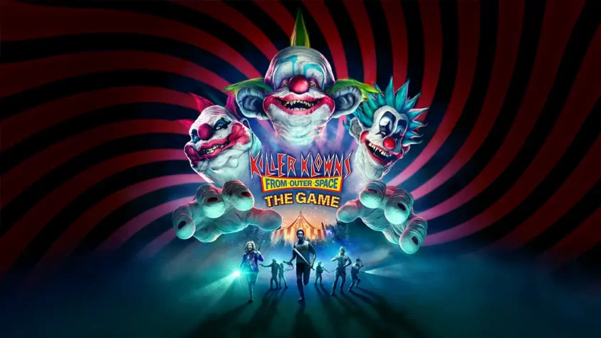 Обложка игры Killer Klowns from Outer Space: The Game с клоунами из космоса