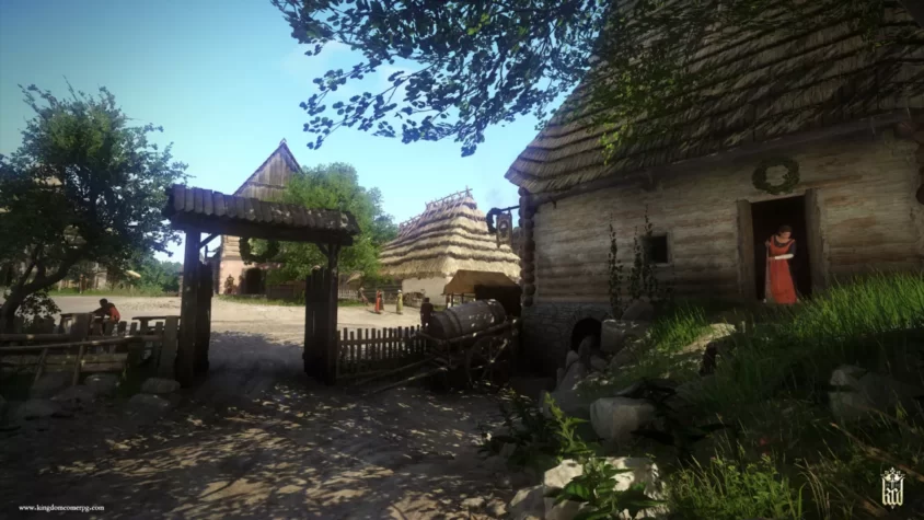 Вид на средневековую деревню в Kingdom Come: Deliverance.