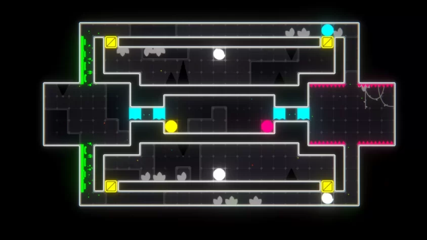 Уровень игры Kombinera с цветными блоками и платформами