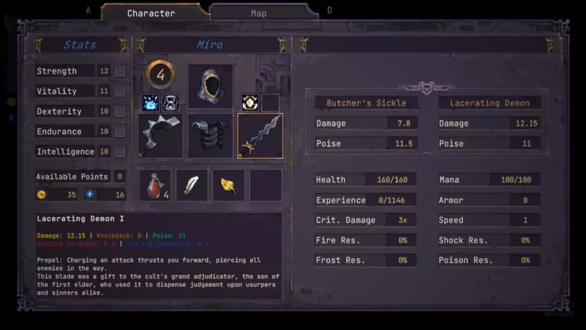 Меню персонажа в Loot River